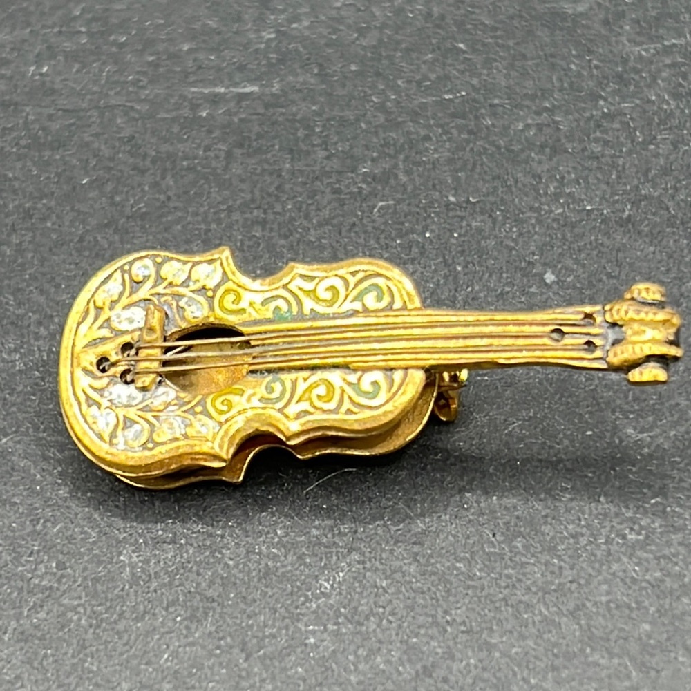 Vintage Spain damascene violin brooch
